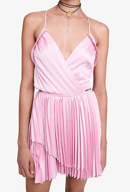 NEW MAJE PINK RIPLITAL PLEATED CUTOUT MINI DRESS SZ 40